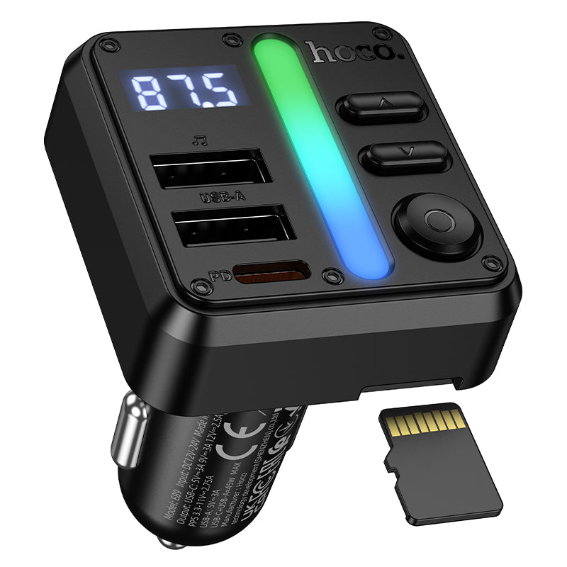 HOCO E89 45W FM Car Kit with PD+QC, LED Display, LED Light, MicroSD Card Input